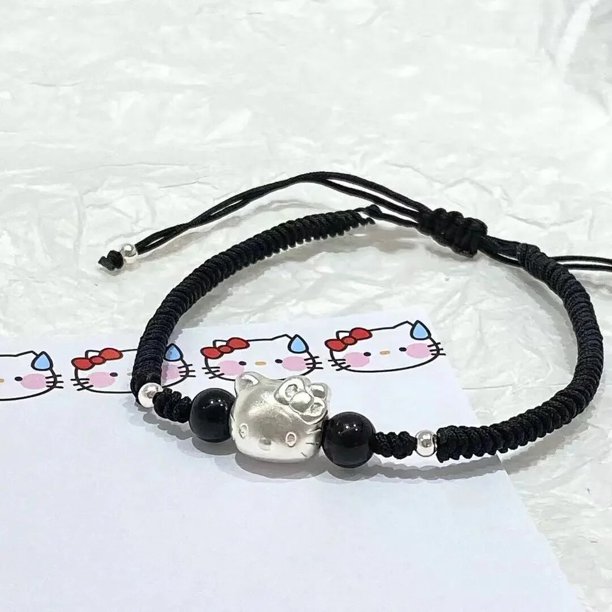 Y2k Sanrio Hello Kitty pulsera colgante Kawaii, joyería tejida de pareja de dibujos animados, regalo de cumpleaños y Navidad para niña, nuevo
