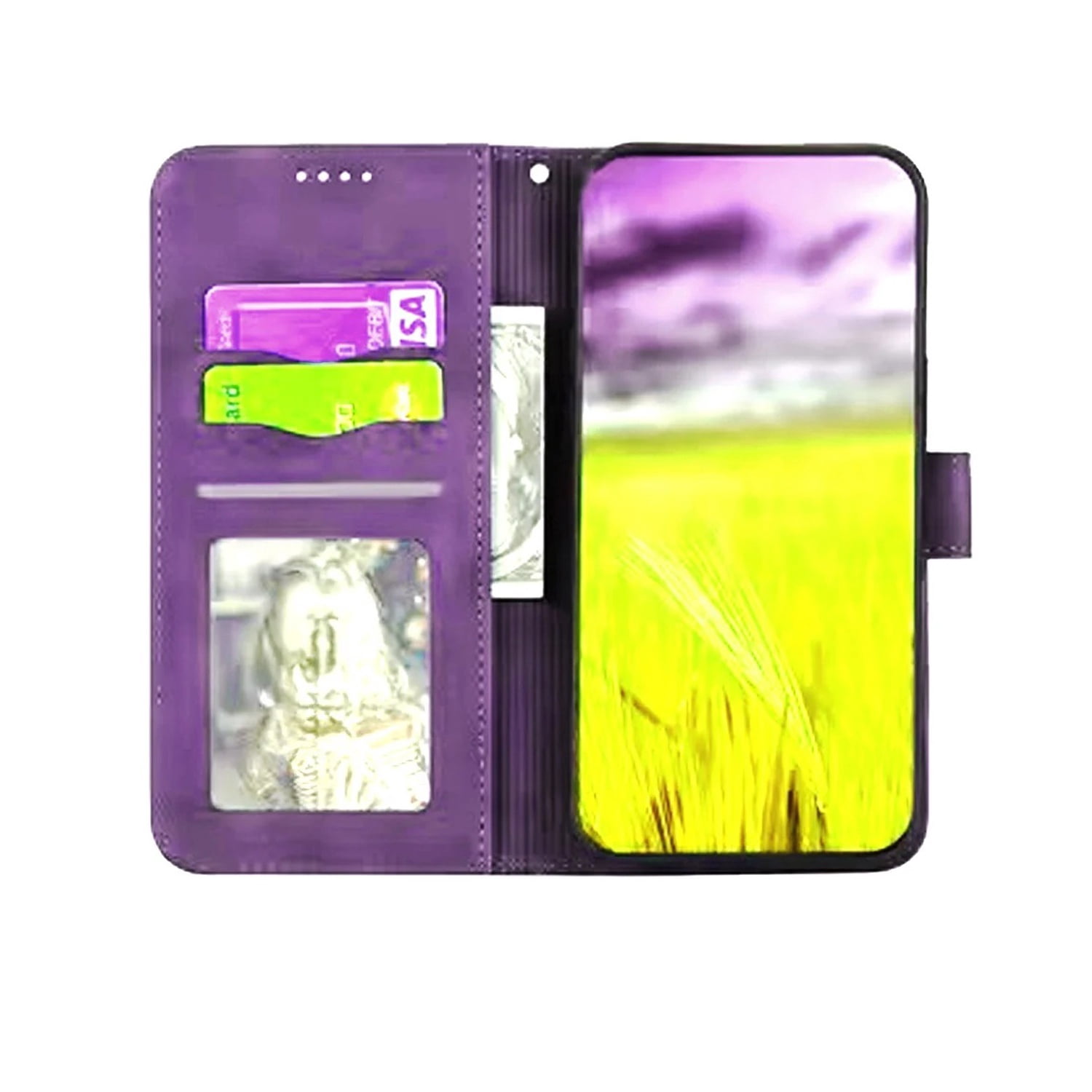 Magnetic Leather Folio Case with Wristlet for iPhone 17 Pro Max - Purple