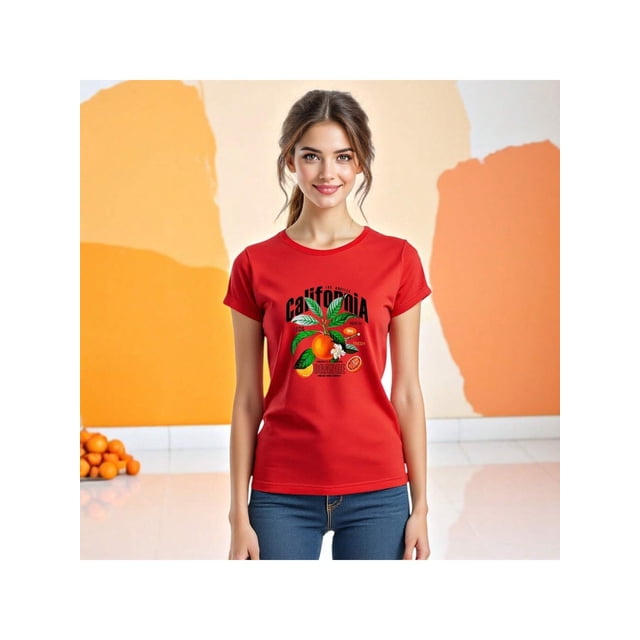 Playera Blusa De Naranjas Los Angeles California – Estilo Cítrico con Vibras del Oeste Color Rojo Talla Grande Marca Emil SaEs