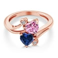 thumbnail image 3 of Gem Stone King 18K Rose Gold Plated Silver Pink Moissanite Blue Created Sapphire and White Lab Grown Diamond Ring for Women (1.63 Cttw, Heart Shape 6MM, Gemstone Birthstone, Size 5), 3 of 6
