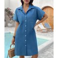 thumbnail image 7 of SOMER Women's Tshirt Denim Jean Dress Summer Mini Button Down Short Sleeve Beach Sundress Vintage Knee with Pockets Girls Spring Dresses Blue, 7 of 7