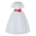 thumbnail image 2 of Ekidsbridal Girl Pageant Flower Girl Dress - White Lace Short Sleeve with Bow Sash LG2T-A (Size: 2-12), 2 of 3