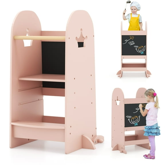 Gymax Multi-purpose Kids Kitchen Tower Children Standing Tower Kids Stool Helper Pink