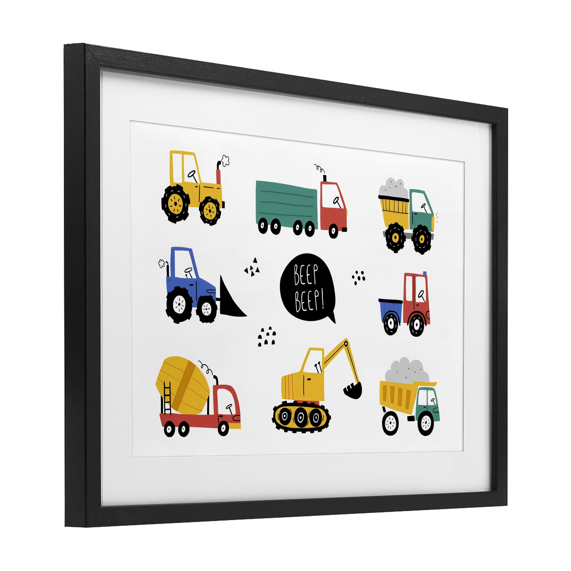 Stupell Industries Beep Construction Vehicles Black Framed Print Under Glass, design by Creative Studio