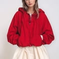 thumbnail image 2 of OIOLOYJM Womens Rain Jacket with Hood Gathered Casual Loose Fit Zip Up Coat Drawstring Hem Waterproof Long Sleeve Outerwear with Pockets Red L, 2 of 5
