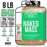 NAKED Mass - Chocolate Vegan Weight Gainer - 8Lb Bulk, GMO Free, Gluten Free, Soy Free & Dairy Free. No Artificial Ingredients - 1,280 Calories - 11 Servings