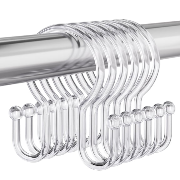 Shower Curtain Hooks, 12Pcs Plastic Shower Hooks for Shower Curtain, Clear Double Hook Shower Curtain Hooks Rust Proof Shower Curtain Hangers