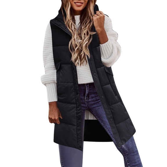 Vedolay Womens Hooded Parka Coat 2023 Single Outwear Mid Long Coat Jacket Black,M