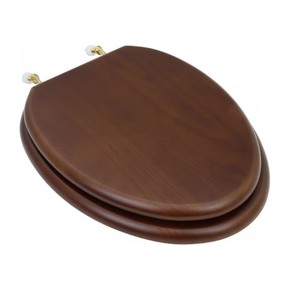 Renovators Supply Dark Oak Wooden Toilet Seat Elongated Toilet Seat w/Brass PVD Hinges and Non Slip Bumper
