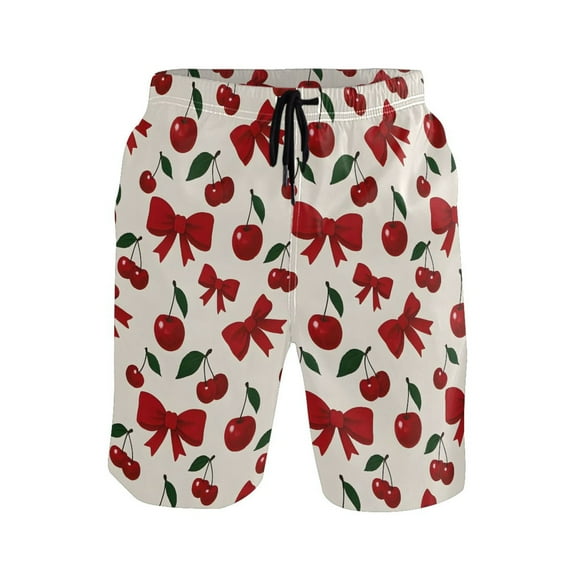 joogoo Men's Swim Trunks Cherry Fruits Bow Beach Shorts with Pockets S