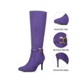 thumbnail image 3 of BLISSFUL STEP Women's Boots Knee High Faux Suede Pointy Toe Stiletto Heel Side Zipper Buckle Boots Purple 6, 3 of 8