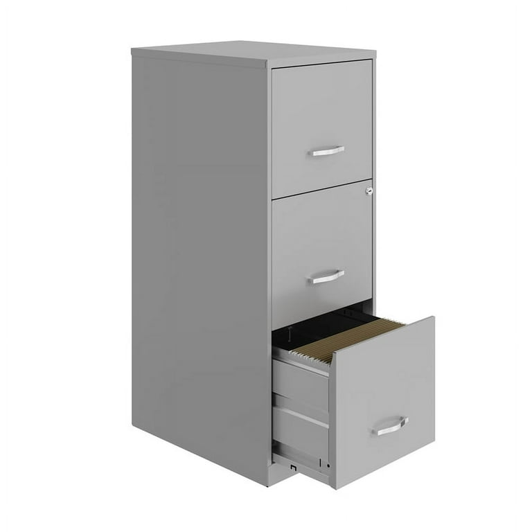 Space Solutions 3 Drawer Modern Metal Vertical File Cabinet with Lock in  Silver
