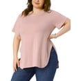thumbnail image 2 of DARING DIVA Women's Plus Top Round Neck Side Split Hem T-Shirts 2X Pink, 2 of 6
