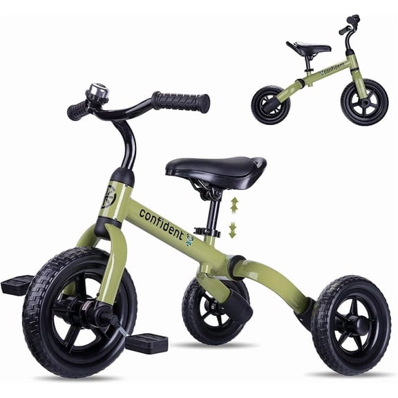 3 in 1 Tricycle, Folding Balance Bikes with Adjustable Seat and Removable Pedal, Ride-on Toys