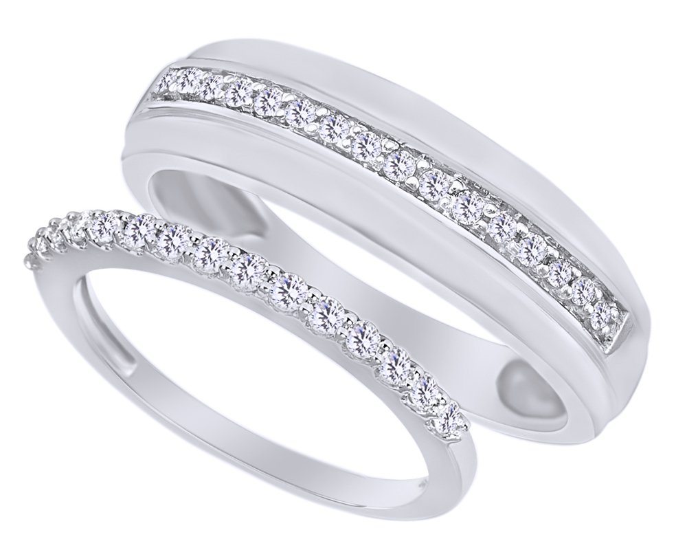 AFFY Round Cut White Natural Diamond His And Hers Wedding Band Set in 14K White Gold (0.2 Cttw) By