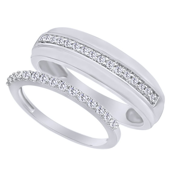Round Cut White Natural Diamond His And Hers Wedding Band Set in 14K White Gold (0.2 Cttw)