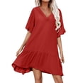 thumbnail image 1 of JFHHQ Robe à Taille Élastique pour Femme, Col en V, Décontractée, Ample, Robe de Plage/cache-Maillot pour Tenue de Villégiature, S Rouge, 1 of 1