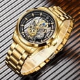 thumbnail image 5 of Reloj LIGE Reloj de Moda para Hombres Diseño Hueco Dorado Negro, 5 of 5