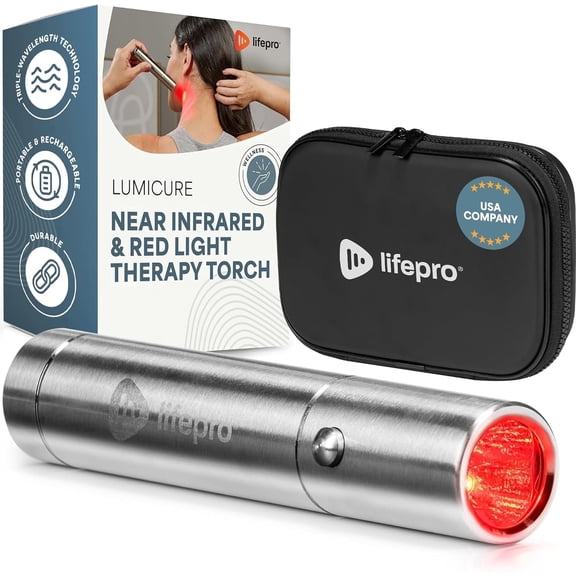 Lifepro LumiCure Pro Red Light Therapy Torch - Handheld Infrared Wand for Muscle & Joint Support - Portable LED Device with 3 Wavelengths - Silver