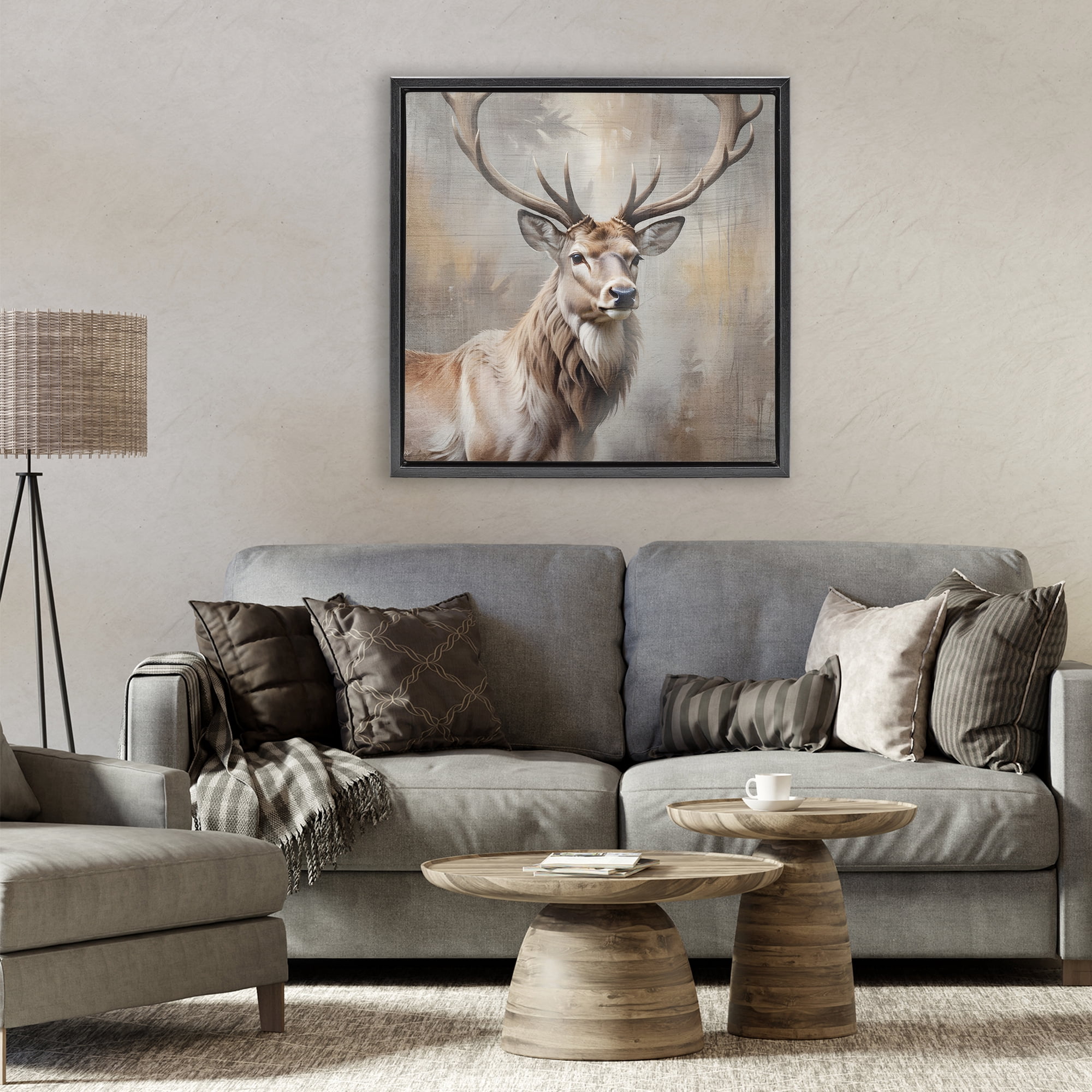 Stupell Industries Rustic Stag with Majestic Glance Black Framed Floater Canvas Wall Art, design by Susan Arnot