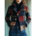 thumbnail image 3 of Women Short Plaid Wool Blend Jacket Crop Blazer Pea Coat Crop Winter Outwear XL, 3 of 6