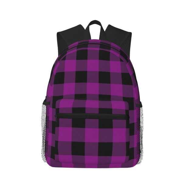 Disketp Purple Black Plaid Mochila Ligera Clásica con Múltiples Bolsillos, Mochila Casual para Hombre y Mujer, Ideal para Escuela, Trabajo y Viajes