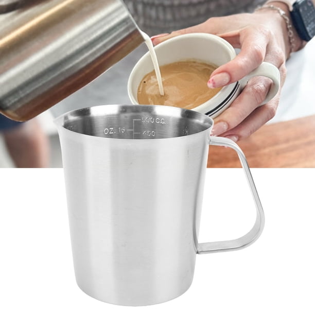 Vaso Medidor De Acero Inoxidable 304, Jarra Espumadora De Leche De Acero Inoxidable 304, Asa Ergonómica, 600 Ml, Ideal Para El Hogar, Restaurantes, Hoteles Y Oficinas.