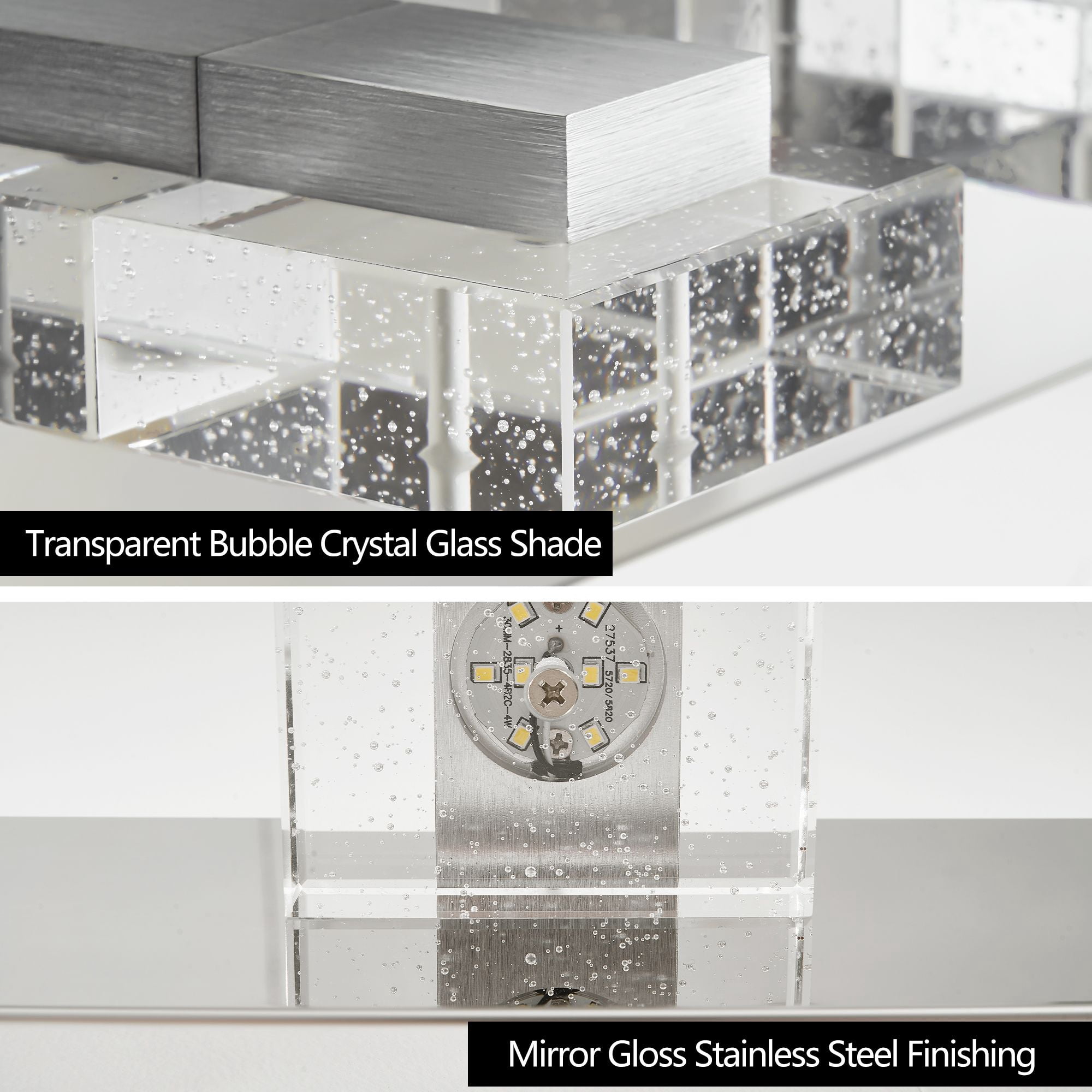 31 Inch Modern Chrome 5-Light LED Vanity Light Fixture, Square Acrylic Shade Wall Mount Bathroom Mirror Lighting, Hardwired