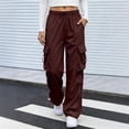 thumbnail image 6 of Cargo Pants for Girls Baggy Y2K Parachute Pants with Pockets Elastic Waist Wide Leg Casual Streetwear, M, 6 of 6
