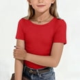 thumbnail image 2 of KPOPLK Kids Girls Pleated T Shirts Kids Summer Short Sleeve Cute Graphic Print Fashion Tops Tees Size 5-6 Years,Red, 2 of 4