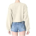 thumbnail image 4 of Yuyuzo Sweatshirts Courts pour Femmes Manches Longues Couleur Unie Col Rond Ample Décontracté Automne Pull Tops, 4 of 6