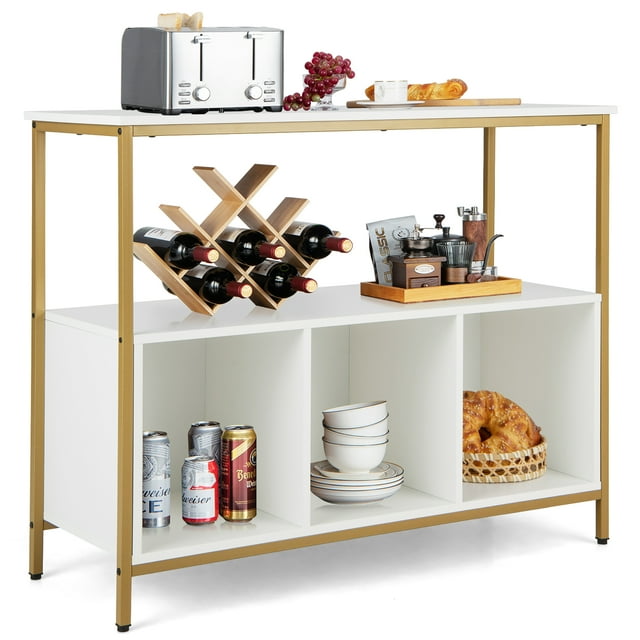 Costway Buffet Sideboard Kitchen Storage Cabinet Open Shelf with 3 Compartments White