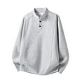 thumbnail image 2 of gbyLJF Mens Fleece Lined Sweatshirt Half-button Stand Up Collar Long Sleeve Sweaters Casual Solid Color Pullover Shirts, 2 of 7