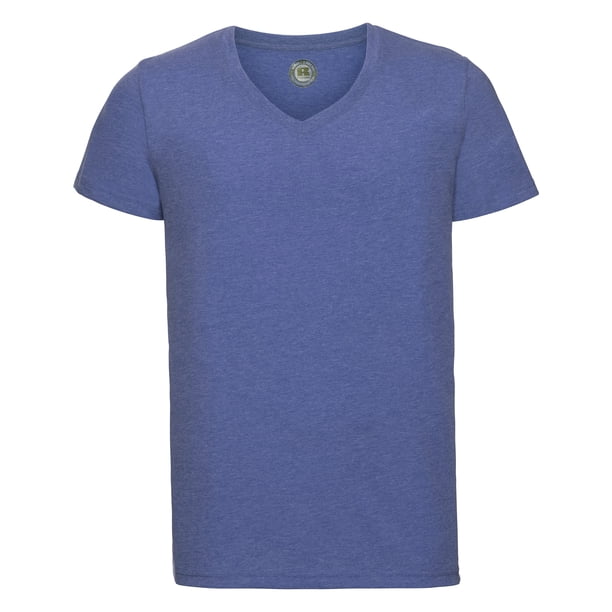 Russell - Camiseta de manga corta con cuello V Modelo HD hombre caballero (Azul mezcla)