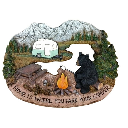 Wall Signs for Home Decor Family - Black Bear Decor Rustic Home Decorative Sign - Bear Decorations for Cabin Decorative Wall Plaques - Wildlife Decor (Home is Where You Park Your Camper,