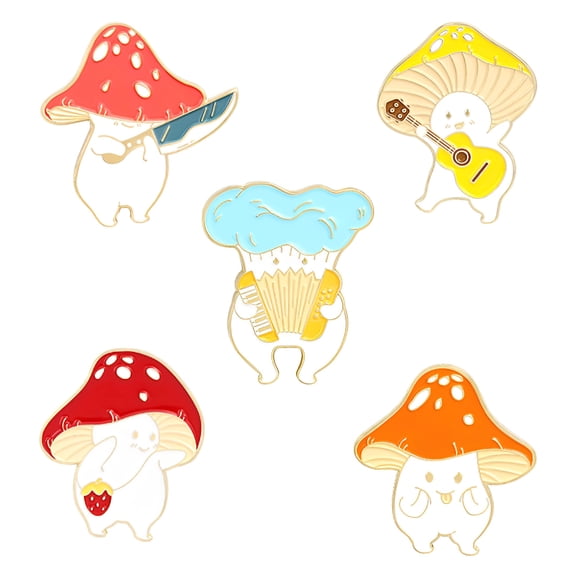 DESIGNICE 5Pcs Enamel Pin,Backpack Pins,Funny Pins,Brooches Cute Mushroom Lapel Badge Cartoon Plant Enamel Pin Set for Backpack Cloths Hats Funny Button Pins Jewelry Set