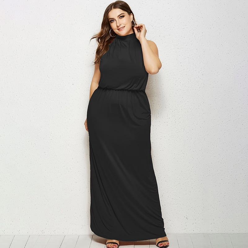 Anself - Women Plus Size Maxi Long Dress Elegant Turtleneck Sleeveless ...
