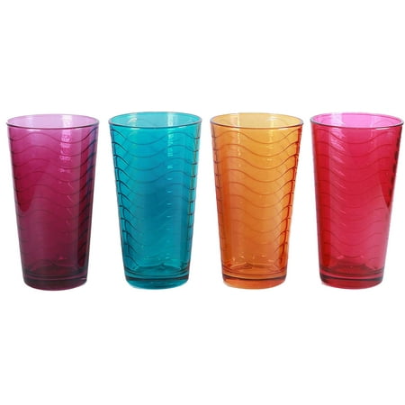 Giants 17 Ounce Glass - Circle Glass 17-Ounce High Tide Colored Drinking Glasses - Set of 4