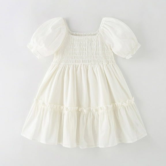 Girls Dresses Puff Sleeve Solid Color Princess Kids Outfits