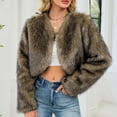 thumbnail image 4 of Womens Faux Cropped Jacket Fuzzy Open Front Long Sleeve Fashion Solid Color Warm Parka Short Coat OutwearYellow XXXL, 4 of 5