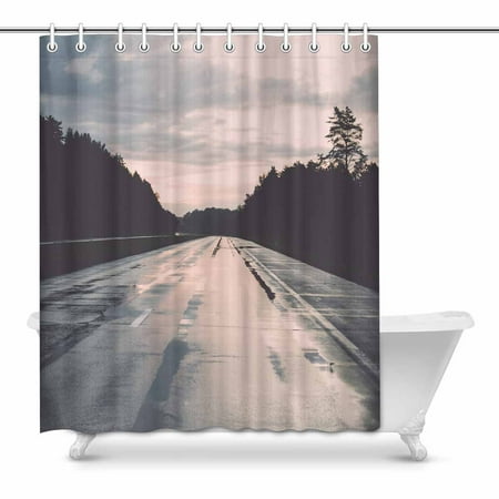 Pop Wet Asphalt Road With Sun Reflections And Trees Bathroom Decor