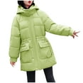 thumbnail image 3 of Jinhomg Womens Fashion Padded Jacket Thermal Cozy Double Closure Hooded Coat Casual Loose Mid Length Long Sleeve Quilted Coat with Pockets Sales Today Clearance Green L, 3 of 8