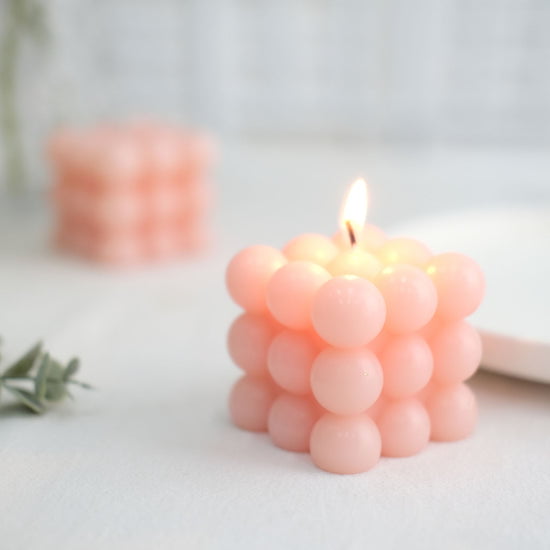 Efavormart 2 Pack | Blush 2 inch Bubble Cube Paraffin Wax Candles, Unscented Square Pillar Candle, Party Favor Gift, Pink