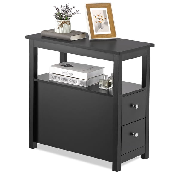 GHooa Nightstand End Table Narrow Side Table with 2 Drawers Shelf for Bedroom Black