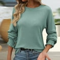 thumbnail image 2 of Hueook Jersey Shirts for Women Cotton Long Sleeve Shirt Women Fashion Women's Summer Long Sleeve Round-Neck Comfy Regular Tank Tops Green M, 2 of 4