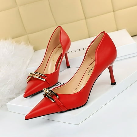 

Elegant Chain Pointed Stiletto High Heel Fashion Pump Closed Toe Slip On Sandals Women‘s Footwear