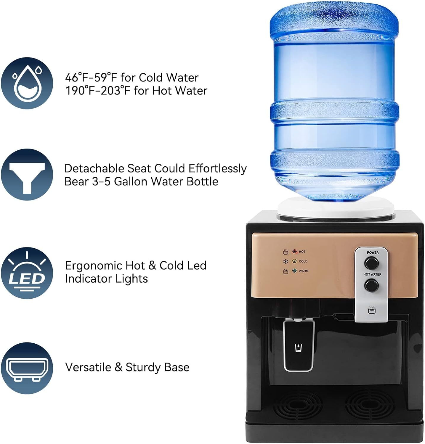PEAKORALoading Small Water Cooler Dispenser 5-Gallon Cold and Hot Water Dispenser Top