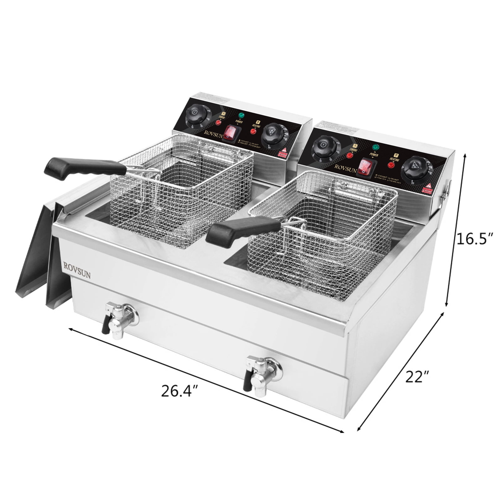 ROVSUN 15qt 3400W 2-Basket Commercial Electric Deep Fryer, Stainless Steel