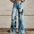 thumbnail image 2 of Tnhcen Women's Black Butterfly Print Denim Pants High Waisted Wide Leg Trousers Plus Size Casual Streetwear Twill Fashion Bottoms S-5XL, 2 of 6