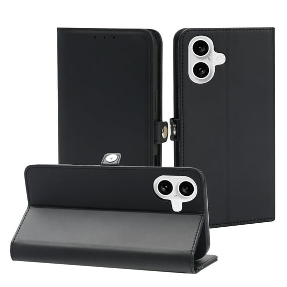 For Apple iPhone 16 Full Body Cover Protective Shockproof Card Slot Flap Folio Stand Leather Wallet Pouch Case Cover Black